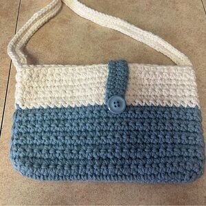 New Handcrafted Crochet Blue & Ivory Tote Bag
